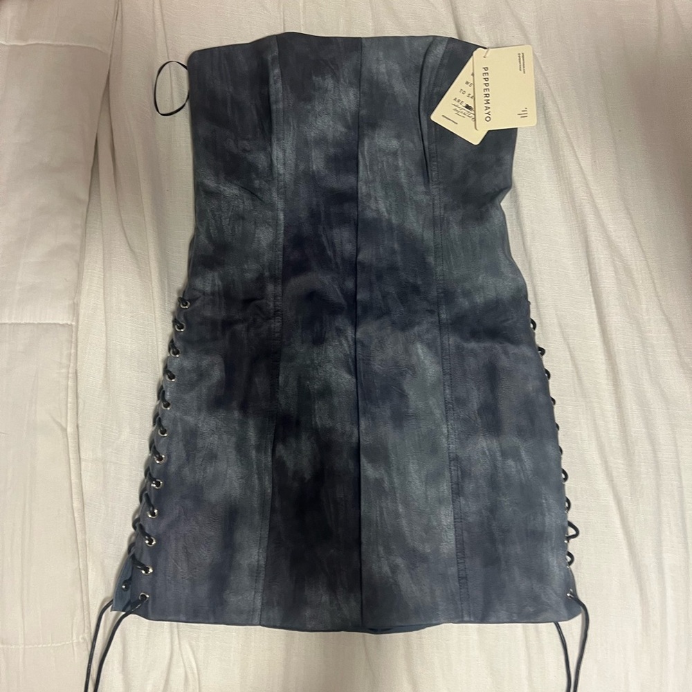 Peppermayo Blue Strapless Mini Dress